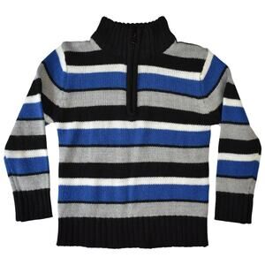 Boy's size 2T long sleeve blue/gray/white striped pullover 1/4 zip sweater top